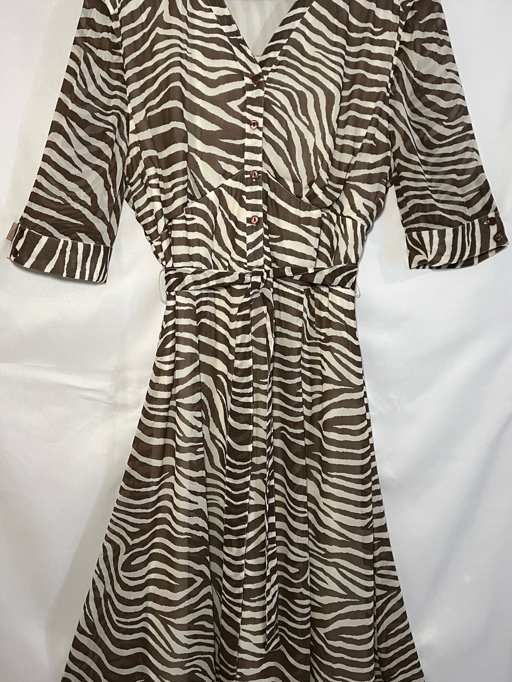Women's Zebra-Print Belted Dress - Brown & Cream
